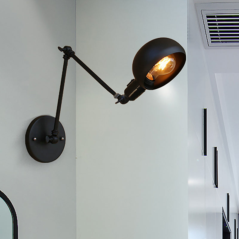 1 Bulb Metal Wall Lighting Industrial Black Swing Arm Study Room Wall Sconce Light with Bowl Shade Clearhalo 'Art deco wall lights' 'Cast Iron' 'Glass' 'Industrial wall lights' 'Industrial' 'Middle century wall lights' 'Modern' 'Rustic wall lights' 'Tiffany' 'Traditional wall lights' 'Wall Lamps & Sconces' 'Wall Lights' Lighting' 468433