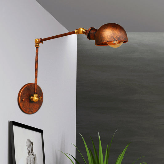 4"/6.5" Dia Domed Metal Wall Lamp Fixture Antique Style 1 Head Study Room Adjustable Sconce Light in Rust Clearhalo 'Art deco wall lights' 'Cast Iron' 'Glass' 'Industrial wall lights' 'Industrial' 'Middle century wall lights' 'Modern' 'Rustic wall lights' 'Tiffany' 'Traditional wall lights' 'Wall Lamps & Sconces' 'Wall Lights' Lighting' 468443