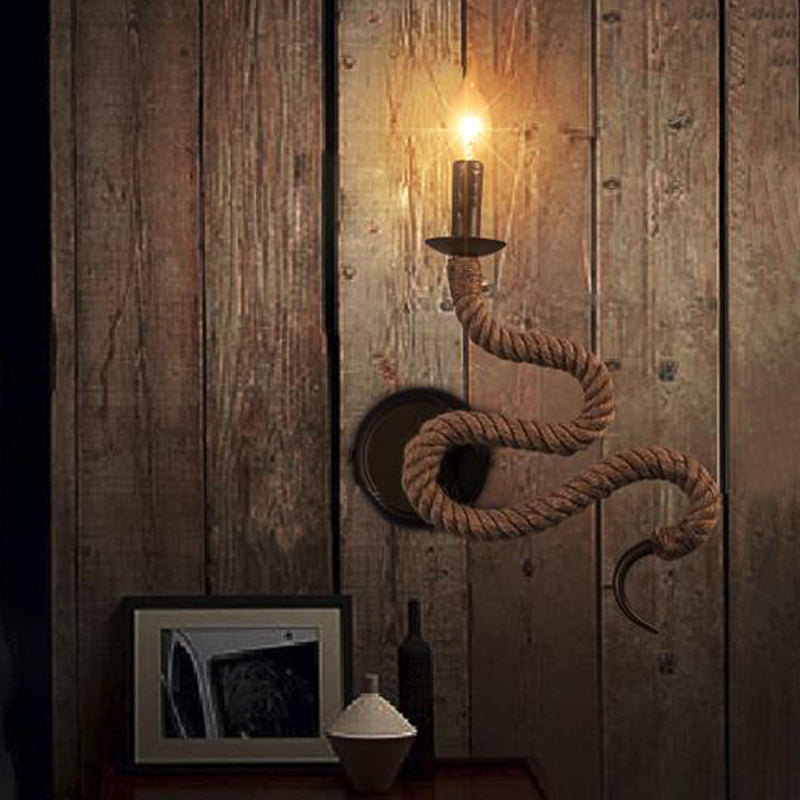 Candle Roped Sconce Light Fixture with Curved Design Vintage 1 Light Bedroom Wall Mounted Light in Bronze Clearhalo 'Industrial wall lights' 'Industrial' 'Middle century wall lights' 'Tiffany' 'Wall Lamps & Sconces' 'Wall Lights' Lighting' 468444