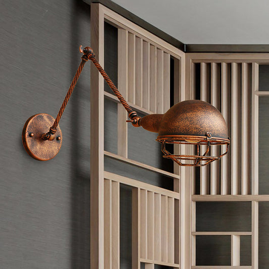 1 Bulb Domed Wall Light with Cage Shade Metal Antique Stylish Farmhouse Adjustable Wall Fixture Light in Rust Clearhalo 'Art deco wall lights' 'Cast Iron' 'Glass' 'Industrial wall lights' 'Industrial' 'Middle century wall lights' 'Modern' 'Rustic wall lights' 'Tiffany' 'Traditional wall lights' 'Wall Lamps & Sconces' 'Wall Lights' Lighting' 468454