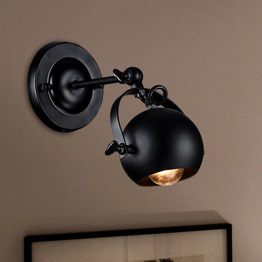 1 Bulb Wall Lamp Industrial Global Shade Metal Adjustable Sconce Lighting in Black for Restaurant Clearhalo 'Art deco wall lights' 'Cast Iron' 'Glass' 'Industrial wall lights' 'Industrial' 'Middle century wall lights' 'Modern' 'Rustic wall lights' 'Tiffany' 'Traditional wall lights' 'Wall Lamps & Sconces' 'Wall Lights' Lighting' 468455