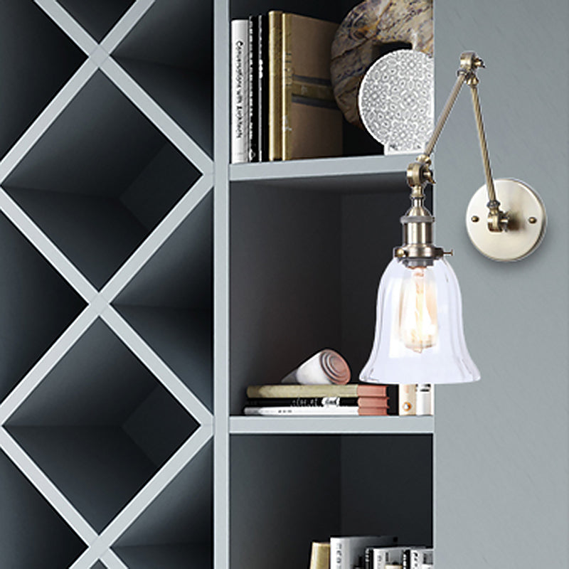 Clear Textured Glass Flared Wall Sconce Antique 1 Light Study Room Lighting Fixture in Bronze Clearhalo 'Cast Iron' 'Glass' 'Industrial wall lights' 'Industrial' 'Middle century wall lights' 'Modern' 'Tiffany' 'Traditional wall lights' 'Wall Lamps & Sconces' 'Wall Lights' Lighting' 468469