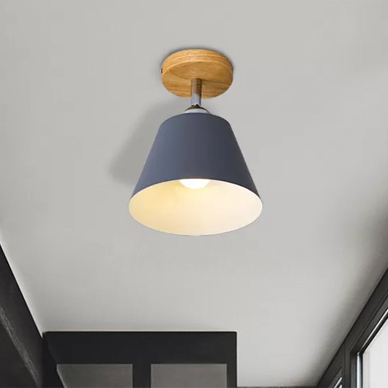 Pink/Gray Cone Semi Flush Mount Lighting Metal Modernist 1 Light Semi Mount Lighting for Balcony Clearhalo 'Ceiling Lights' 'Close To Ceiling Lights' 'Close to ceiling' 'Semi-flushmount' Lighting' 468471