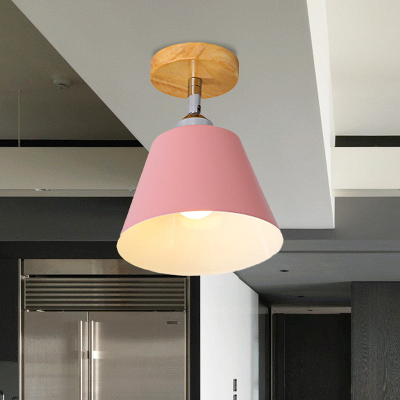 Pink/Gray Cone Semi Flush Mount Lighting Metal Modernist 1 Light Semi Mount Lighting for Balcony Clearhalo 'Ceiling Lights' 'Close To Ceiling Lights' 'Close to ceiling' 'Semi-flushmount' Lighting' 468472