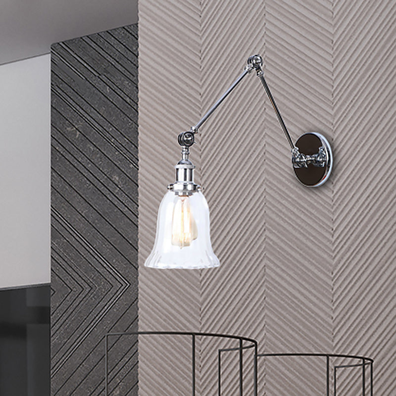 Chrome One Light Sconce Light Vintage Clear Glass Bell Lighting Fixture for Living Room Clearhalo 'Cast Iron' 'Glass' 'Industrial wall lights' 'Industrial' 'Middle century wall lights' 'Modern' 'Tiffany' 'Traditional wall lights' 'Wall Lamps & Sconces' 'Wall Lights' Lighting' 468473