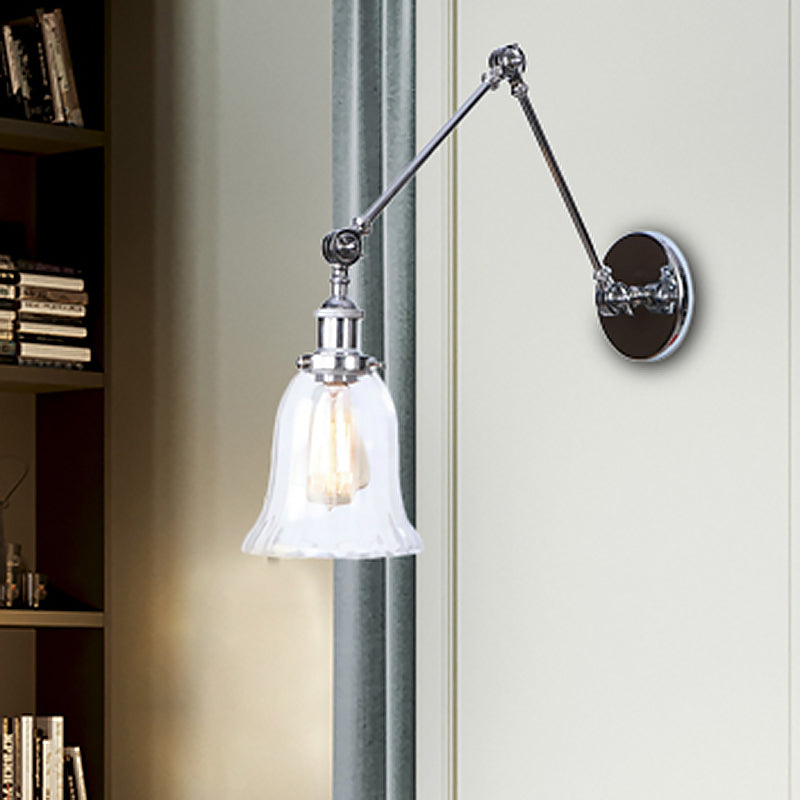 Chrome One Light Sconce Light Vintage Clear Glass Bell Lighting Fixture for Living Room Clearhalo 'Cast Iron' 'Glass' 'Industrial wall lights' 'Industrial' 'Middle century wall lights' 'Modern' 'Tiffany' 'Traditional wall lights' 'Wall Lamps & Sconces' 'Wall Lights' Lighting' 468474