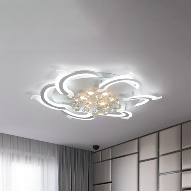 3/5/6-LED Windmill Flush Ceiling Lamp Modern Style Metallic Led Flush Lighting in White with Crystal Ball Clearhalo 'Ceiling Lights' 'Close To Ceiling Lights' 'Close to ceiling' 'Semi-flushmount' Lighting' 468478