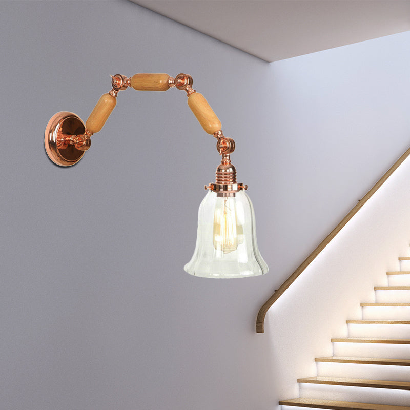 1 Light Flared Sconce Light Fixture Antique Rose Gold Clear Glass Wall Lamp with Long Extendable Arm Clearhalo 'Cast Iron' 'Glass' 'Industrial wall lights' 'Industrial' 'Middle century wall lights' 'Modern' 'Tiffany' 'Traditional wall lights' 'Wall Lamps & Sconces' 'Wall Lights' Lighting' 468493