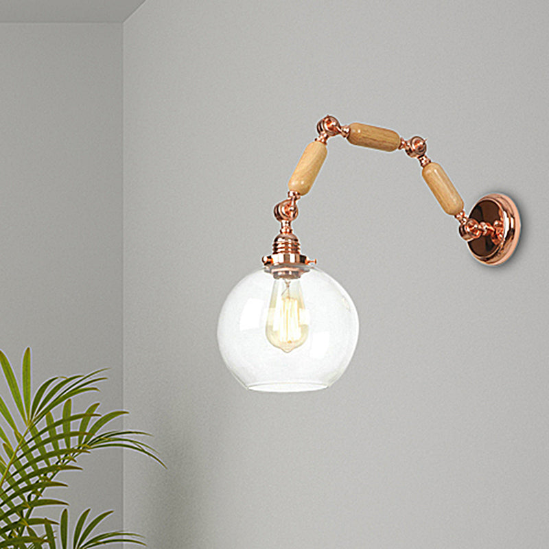 Globe Living Room Wall Light Fixture Antique Clear Glass 1 Light Rose Gold Sconce Lamp with Extendable Arm Clearhalo 'Cast Iron' 'Glass' 'Industrial wall lights' 'Industrial' 'Middle century wall lights' 'Modern' 'Tiffany' 'Traditional wall lights' 'Wall Lamps & Sconces' 'Wall Lights' Lighting' 468497