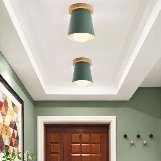 1 Bulb Gray/White/Green Conical Flush Mount Ceiling Light Metal Contemporary Ceiling Mounted Light for Bedroom Clearhalo 'Ceiling Lights' 'Close To Ceiling Lights' 'Close to ceiling' 'Flush mount' Lighting' 468509