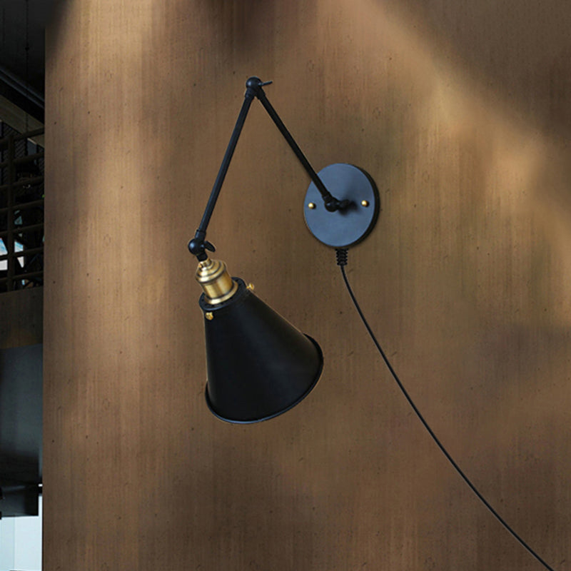 Vintage Tapered Wall Sconce 1 Bulb Metallic Sconce Light Fixture with Swing Arm in Black for Dining Room Clearhalo 'Art deco wall lights' 'Cast Iron' 'Glass' 'Industrial wall lights' 'Industrial' 'Middle century wall lights' 'Modern' 'Rustic wall lights' 'Tiffany' 'Traditional wall lights' 'Wall Lamps & Sconces' 'Wall Lights' Lighting' 468513