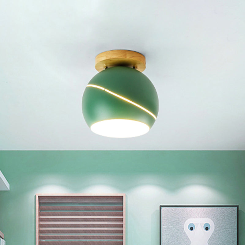 Green/Pink/Gray Spherical Flush Mount Light Fixture Contemporary Metal 1 Head Indoor Ceiling Mounted Light Clearhalo 'Ceiling Lights' 'Close To Ceiling Lights' 'Close to ceiling' 'Semi-flushmount' Lighting' 468548