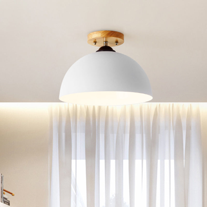 Red/Pink/White/Gray Domed Semi Flushmount Light Macaron Metal 1 Head Bedroom Semi Flush Ceiling Light, 12" W Clearhalo 'Ceiling Lights' 'Close To Ceiling Lights' 'Close to ceiling' 'Semi-flushmount' Lighting' 468572