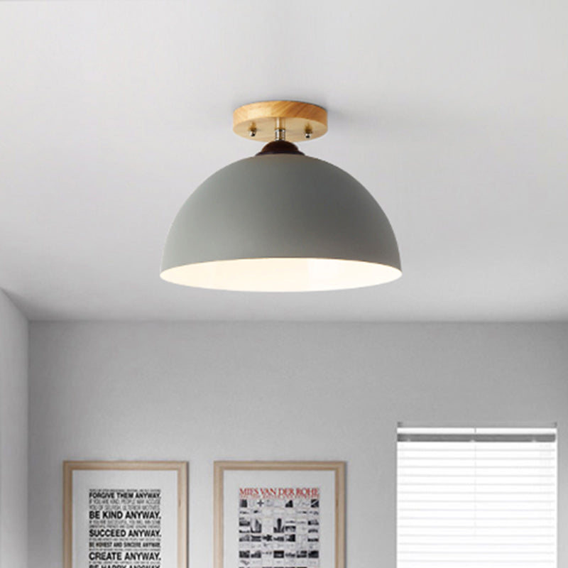 Red/Pink/White/Gray Domed Semi Flushmount Light Macaron Metal 1 Head Bedroom Semi Flush Ceiling Light, 12" W Clearhalo 'Ceiling Lights' 'Close To Ceiling Lights' 'Close to ceiling' 'Semi-flushmount' Lighting' 468573