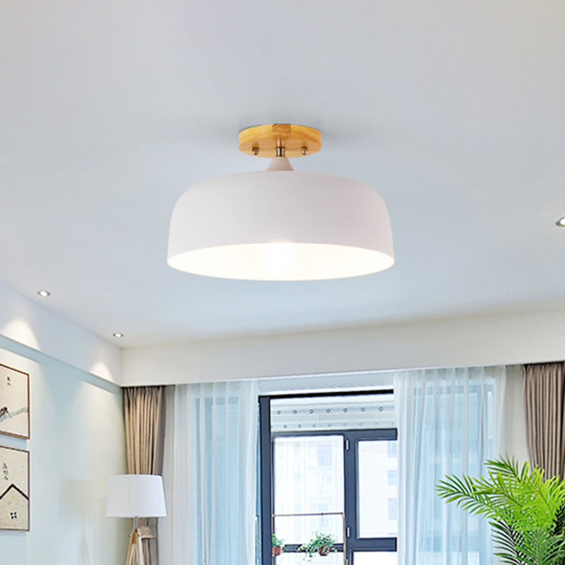 1 Light Gray/White/Pink/Green Ceiling Flush Mount Light with Drum Metal Lampshade Simple Semi-Flushmount Lamp Clearhalo 'Ceiling Lights' 'Close To Ceiling Lights' 'Close to ceiling' 'Semi-flushmount' Lighting' 468576