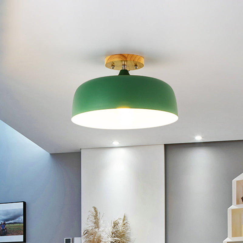1 Light Gray/White/Pink/Green Ceiling Flush Mount Light with Drum Metal Lampshade Simple Semi-Flushmount Lamp Clearhalo 'Ceiling Lights' 'Close To Ceiling Lights' 'Close to ceiling' 'Semi-flushmount' Lighting' 468577