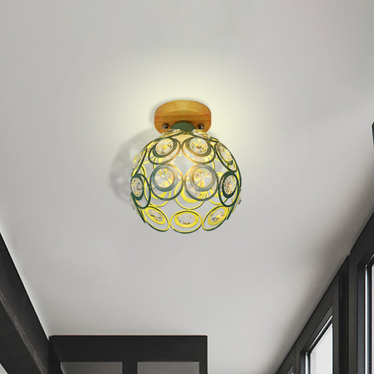 1 Head Pink/Green/Gray Flush Mount Lighting with Global Metal Lampshade Nordic Flush Mount Lamp for Foyer Clearhalo 'Ceiling Lights' 'Close To Ceiling Lights' 'Close to ceiling' 'Semi-flushmount' Lighting' 468602