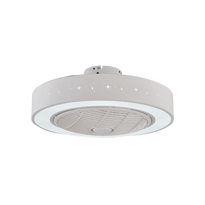 8" Tall Drum Living Room Fan Light Contemporary Metal LED White 3 Blades Semi Flush Mount Lighting Fixture Clearhalo 'Ceiling Fans with Lights' 'Ceiling Fans' 'Modern Ceiling Fans' 'Modern' Lighting' 468611