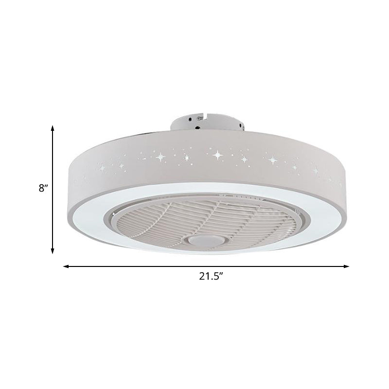 8" Tall Drum Living Room Fan Light Contemporary Metal LED White 3 Blades Semi Flush Mount Lighting Fixture Clearhalo 'Ceiling Fans with Lights' 'Ceiling Fans' 'Modern Ceiling Fans' 'Modern' Lighting' 468612