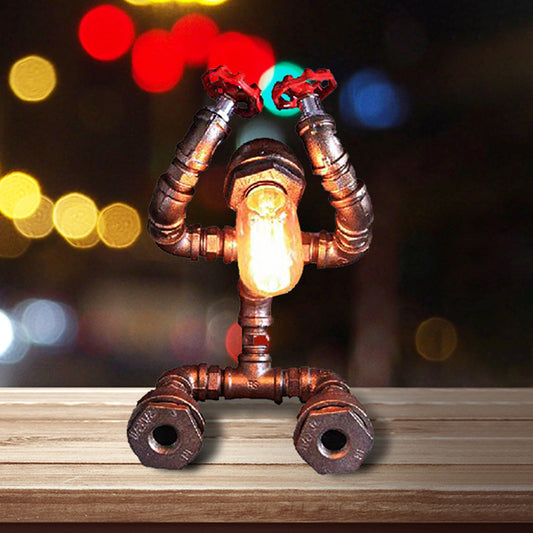 Wrought Iron Robot Table Light with Water Valve Steampunk 1 Bulb Coffee Shop Table Lamp in Silver Clearhalo 'Lamps' 'Table Lamps' Lighting' 468652