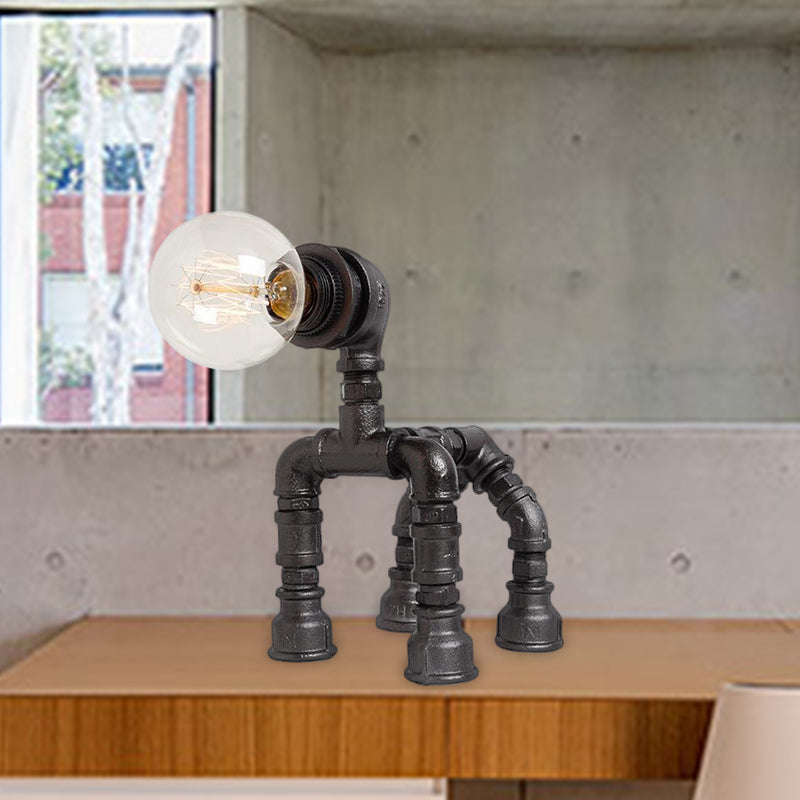 1 Bulb Water Pipe Table Lighting with Dog Design Steampunk Black/Bronze Metallic Table Lamp for Children Bedroom Clearhalo 'Lamps' 'Table Lamps' Lighting' 468653