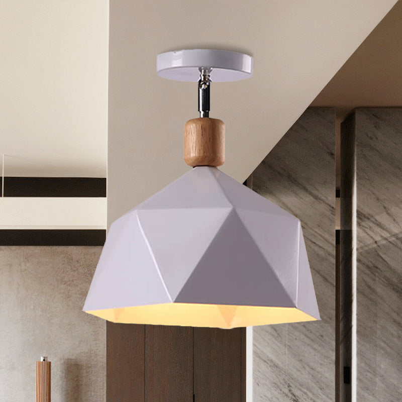 Gray/White/Green Metal Diamond Shaped Semi Flush Mount Light Macaron 1 Light Ceiling Light Fixture for Hall Clearhalo 'Ceiling Lights' 'Close To Ceiling Lights' 'Close to ceiling' 'Semi-flushmount' Lighting' 468684