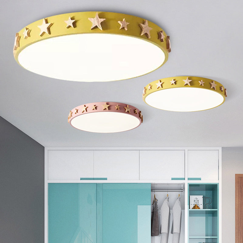 Drum Flush Mount Light, Contemporary Ceiling Light with Star Decoration for Kids Bedroom Clearhalo 'Ceiling Lights' 'Close To Ceiling Lights' 'Close to ceiling' 'Flush mount' Lighting' 468699