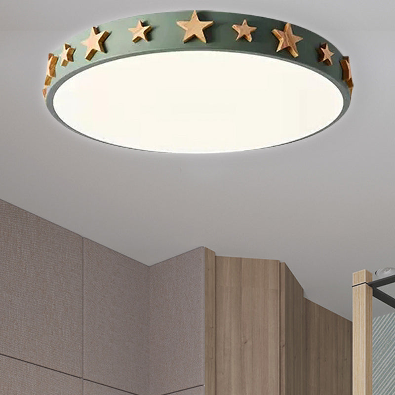 Drum Flush Mount Light, Contemporary Ceiling Light with Star Decoration for Kids Bedroom Clearhalo 'Ceiling Lights' 'Close To Ceiling Lights' 'Close to ceiling' 'Flush mount' Lighting' 468700