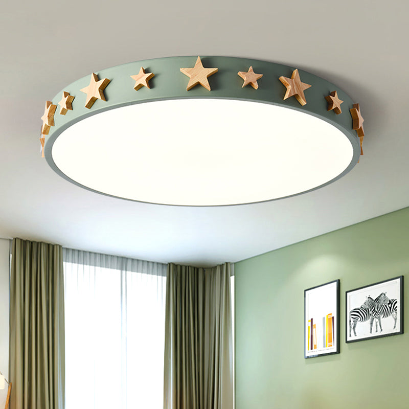 Drum Flush Mount Light, Contemporary Ceiling Light with Star Decoration for Kids Bedroom Clearhalo 'Ceiling Lights' 'Close To Ceiling Lights' 'Close to ceiling' 'Flush mount' Lighting' 468701