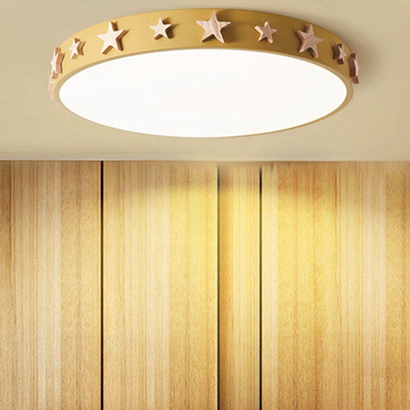 Drum Flush Mount Light, Contemporary Ceiling Light with Star Decoration for Kids Bedroom Clearhalo 'Ceiling Lights' 'Close To Ceiling Lights' 'Close to ceiling' 'Flush mount' Lighting' 468702