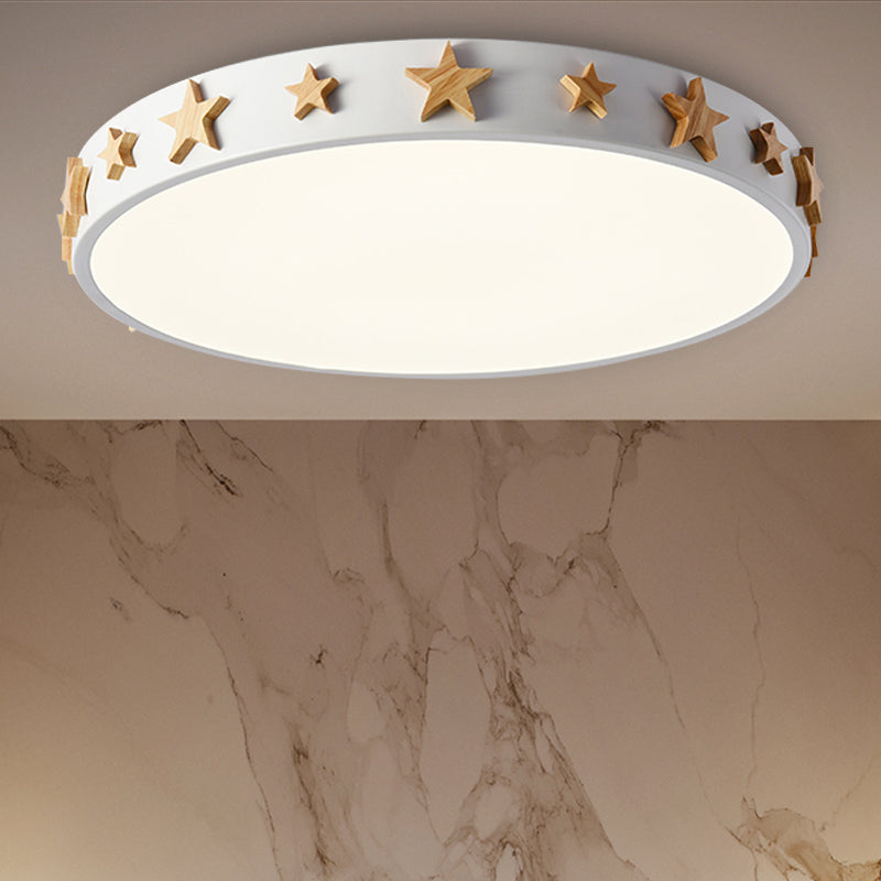 Drum Flush Mount Light, Contemporary Ceiling Light with Star Decoration for Kids Bedroom Clearhalo 'Ceiling Lights' 'Close To Ceiling Lights' 'Close to ceiling' 'Flush mount' Lighting' 468704