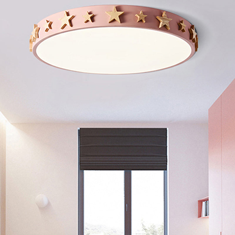 Drum Flush Mount Light, Contemporary Ceiling Light with Star Decoration for Kids Bedroom Clearhalo 'Ceiling Lights' 'Close To Ceiling Lights' 'Close to ceiling' 'Flush mount' Lighting' 468705