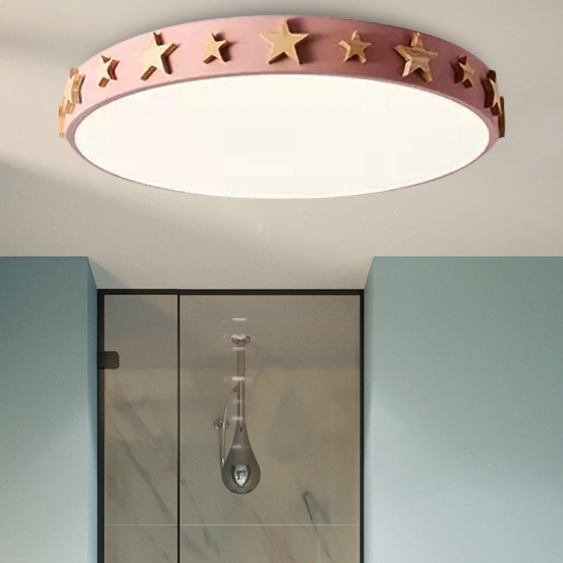 Drum Flush Mount Light, Contemporary Ceiling Light with Star Decoration for Kids Bedroom Clearhalo 'Ceiling Lights' 'Close To Ceiling Lights' 'Close to ceiling' 'Flush mount' Lighting' 468706