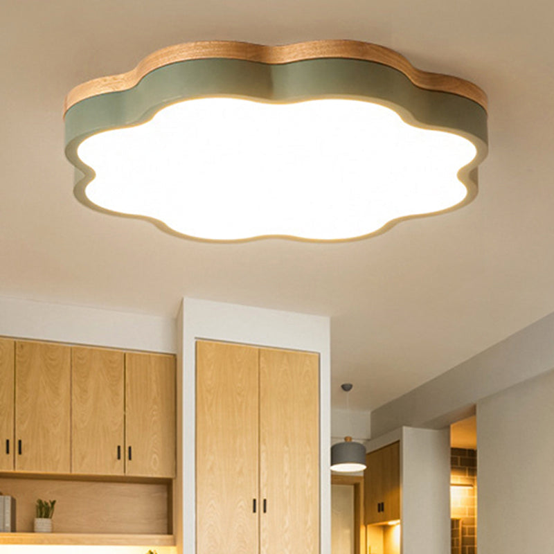 Bedroom Ceiling Light Kids, Wood LED Flush Mount Lighting with Floral Shade Clearhalo 'Ceiling Lights' 'Close To Ceiling Lights' 'Close to ceiling' 'Flush mount' Lighting' 468709