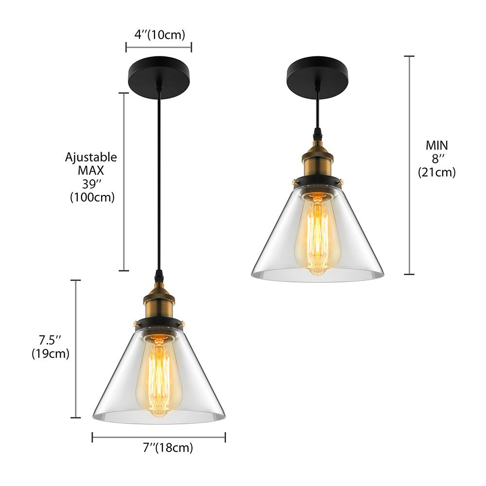 5.5"/7" Wide Cone Pendant Light Industrial 1 Light Grey/Brown/Clear Glass Hanging Lamp in Bronze Clearhalo 'Ceiling Lights' 'Glass shade' 'Glass' 'Industrial Pendants' 'Industrial' 'Middle Century Pendants' 'Pendant Lights' 'Pendants' 'Tiffany' Lighting' 4709