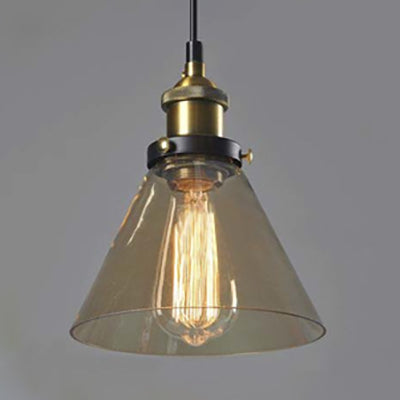 5.5"/7" Wide Cone Pendant Light Industrial 1 Light Grey/Brown/Clear Glass Hanging Lamp in Bronze Brown 7" Clearhalo 'Ceiling Lights' 'Glass shade' 'Glass' 'Industrial Pendants' 'Industrial' 'Middle Century Pendants' 'Pendant Lights' 'Pendants' 'Tiffany' Lighting' 4714