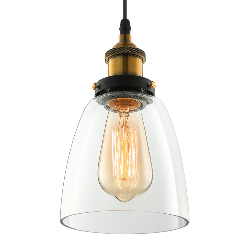 5.5"/7" Wide Cone Pendant Light Industrial 1 Light Grey/Brown/Clear Glass Hanging Lamp in Bronze Clear 5.5" Clearhalo 'Ceiling Lights' 'Glass shade' 'Glass' 'Industrial Pendants' 'Industrial' 'Middle Century Pendants' 'Pendant Lights' 'Pendants' 'Tiffany' Lighting' 4715