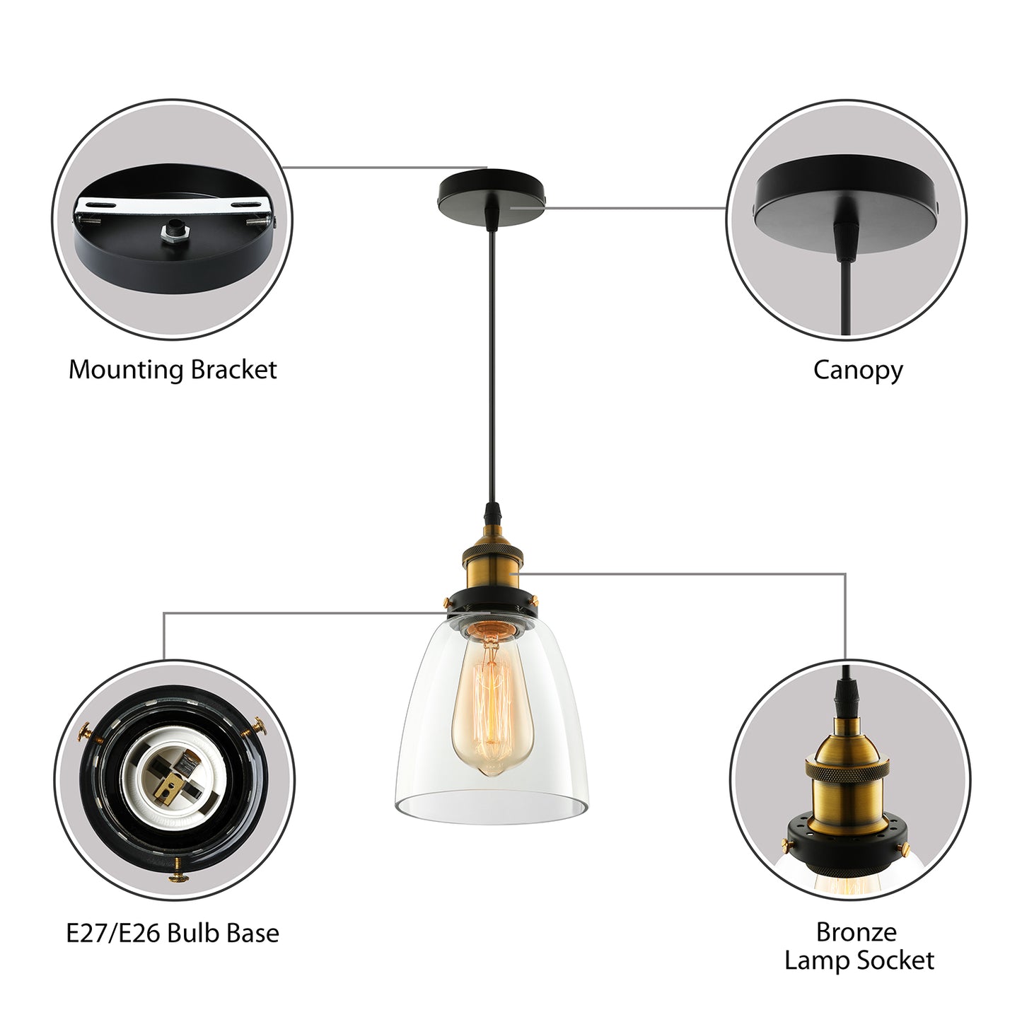 5.5"/7" Wide Cone Pendant Light Industrial 1 Light Grey/Brown/Clear Glass Hanging Lamp in Bronze Clearhalo 'Ceiling Lights' 'Glass shade' 'Glass' 'Industrial Pendants' 'Industrial' 'Middle Century Pendants' 'Pendant Lights' 'Pendants' 'Tiffany' Lighting' 4720