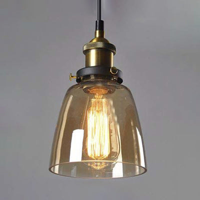 5.5"/7" Wide Cone Pendant Light Industrial 1 Light Grey/Brown/Clear Glass Hanging Lamp in Bronze Brown 5.5" Clearhalo 'Ceiling Lights' 'Glass shade' 'Glass' 'Industrial Pendants' 'Industrial' 'Middle Century Pendants' 'Pendant Lights' 'Pendants' 'Tiffany' Lighting' 4722