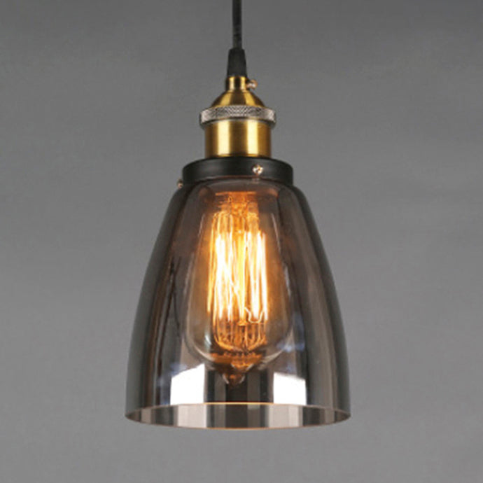 5.5"/7" Wide Cone Pendant Light Industrial 1 Light Grey/Brown/Clear Glass Hanging Lamp in Bronze Grey 5.5" Clearhalo 'Ceiling Lights' 'Glass shade' 'Glass' 'Industrial Pendants' 'Industrial' 'Middle Century Pendants' 'Pendant Lights' 'Pendants' 'Tiffany' Lighting' 4723