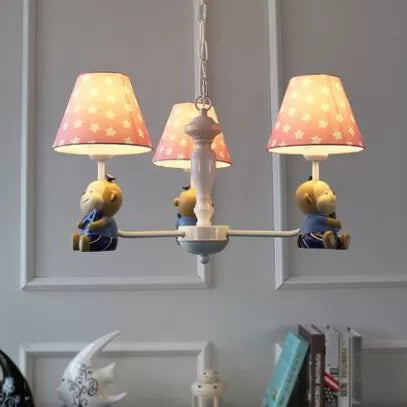 Dot Tapered Shade Chandelier Kids Metal Resin Hanging Light with Monkey for Dining Room 3 Pink Clearhalo 'Ceiling Lights' 'Chandeliers' Lighting' options 47953_5403048f-8a5a-4bd8-8b45-440e0b474724