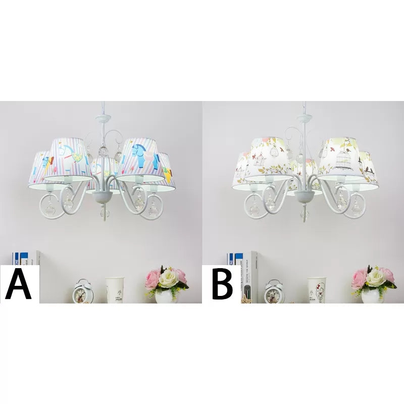 Cartoon Pony Hanging Light with Tapered Shade 5-Light White Chandelier for Nursing Room Clearhalo 'Ceiling Lights' 'Chandeliers' Lighting' options 48023