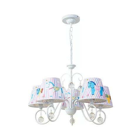 Cartoon Pony Hanging Light with Tapered Shade 5-Light White Chandelier for Nursing Room Clearhalo 'Ceiling Lights' 'Chandeliers' Lighting' options 48024