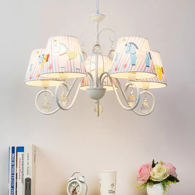 Cartoon Pony Hanging Light with Tapered Shade 5-Light White Chandelier for Nursing Room Clearhalo 'Ceiling Lights' 'Chandeliers' Lighting' options 48025