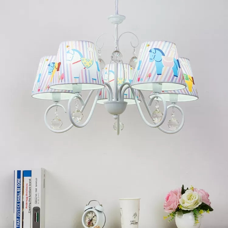 Cartoon Pony Hanging Light with Tapered Shade 5-Light White Chandelier for Nursing Room Clearhalo 'Ceiling Lights' 'Chandeliers' Lighting' options 48026