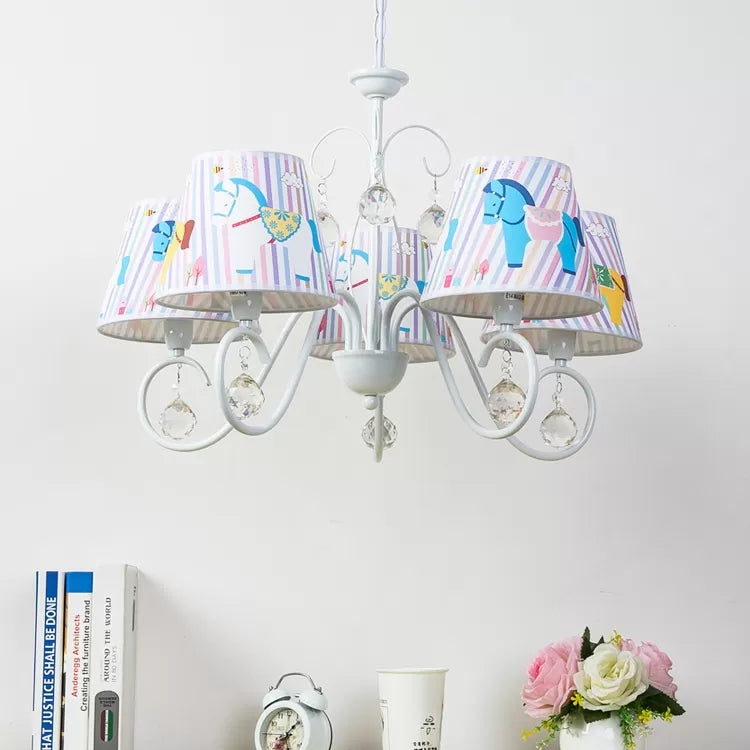 Cartoon Pony Hanging Light with Tapered Shade 5-Light White Chandelier for Nursing Room Clearhalo 'Ceiling Lights' 'Chandeliers' Lighting' options 48027