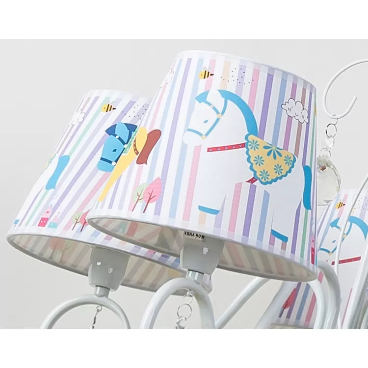 Cartoon Pony Hanging Light with Tapered Shade 5-Light White Chandelier for Nursing Room Clearhalo 'Ceiling Lights' 'Chandeliers' Lighting' options 48030