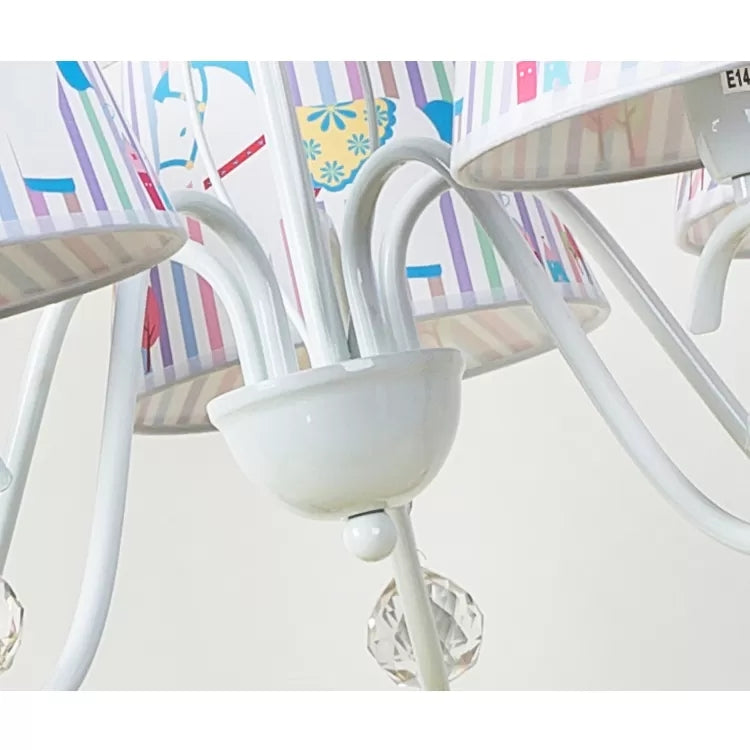 Cartoon Pony Hanging Light with Tapered Shade 5-Light White Chandelier for Nursing Room Clearhalo 'Ceiling Lights' 'Chandeliers' Lighting' options 48032
