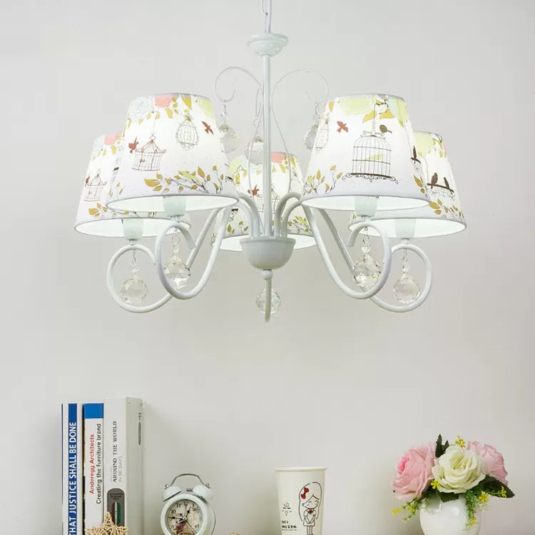 Cartoon Pony Hanging Light with Tapered Shade 5-Light White Chandelier for Nursing Room Clearhalo 'Ceiling Lights' 'Chandeliers' Lighting' options 48034
