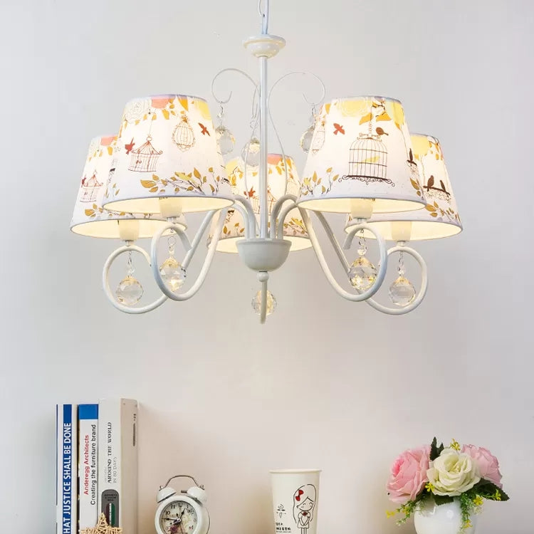Cartoon Pony Hanging Light with Tapered Shade 5-Light White Chandelier for Nursing Room Clearhalo 'Ceiling Lights' 'Chandeliers' Lighting' options 48035